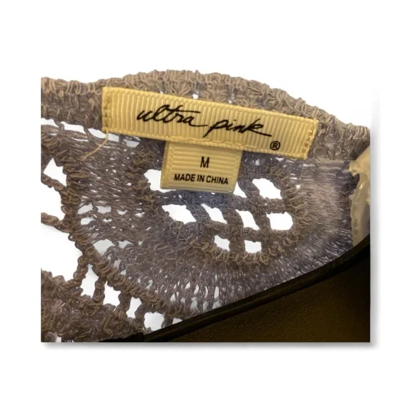 Ultra Pink Crochet Lace Blouse 100% Cotton Periwinkle Boho Top M - Picture 3 of 8